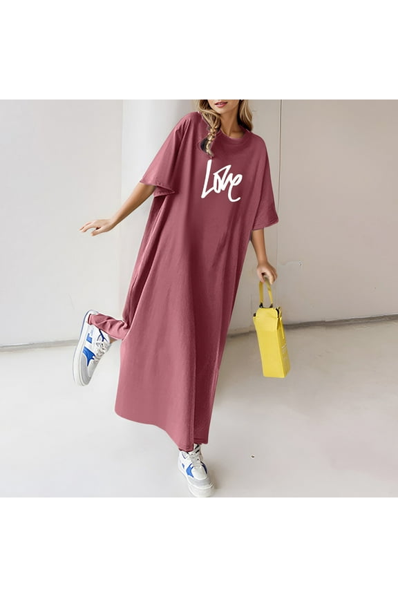 Women's Summer Loose Casual Flower Print Short Sleeve T Shirt Long Dress Casual Dress with Belt plus Size Maxi Dress Dress for Women Buttons Shirt Dresses with Pockets Stylish Casual Dresses for Women