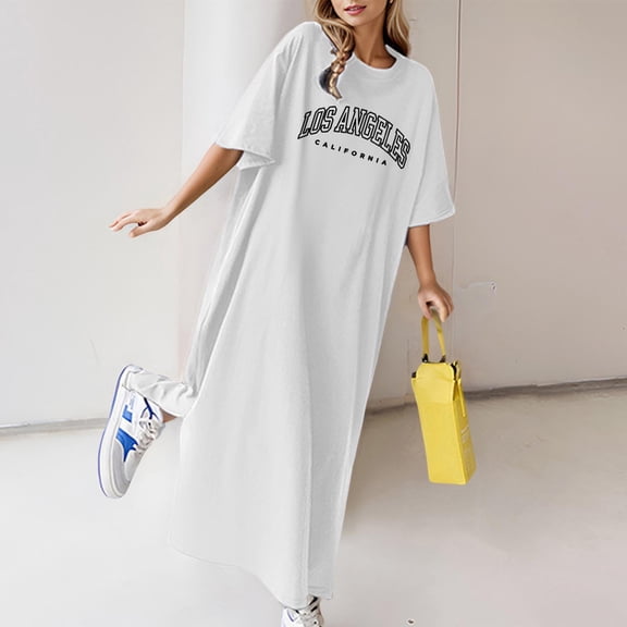 Women's Summer Loose Casual Flower Print Short Sleeve T Shirt Long Dress Womens Shirt Dress with Pockets Business Casual Dresses for Women Summer Womens Graduation Dress Women Dress Summer plus Size