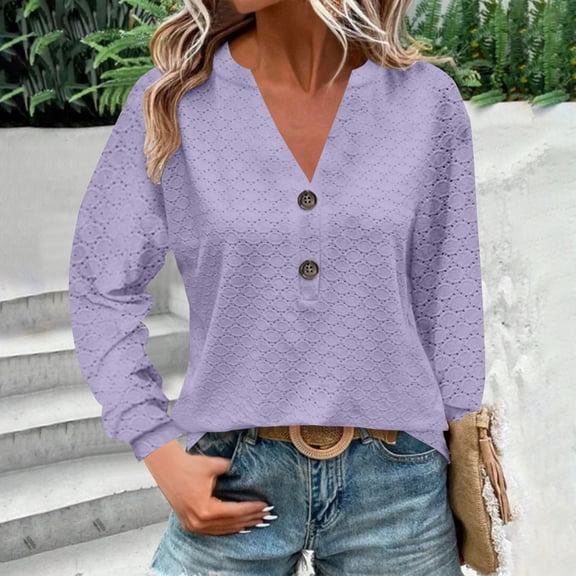 Women's Summer Loose Chiffon Blouse Mesh Long Lantern Sleeve Casual Cutout V Neck Peplum Tops Solid Ruffle Tops Purple XL