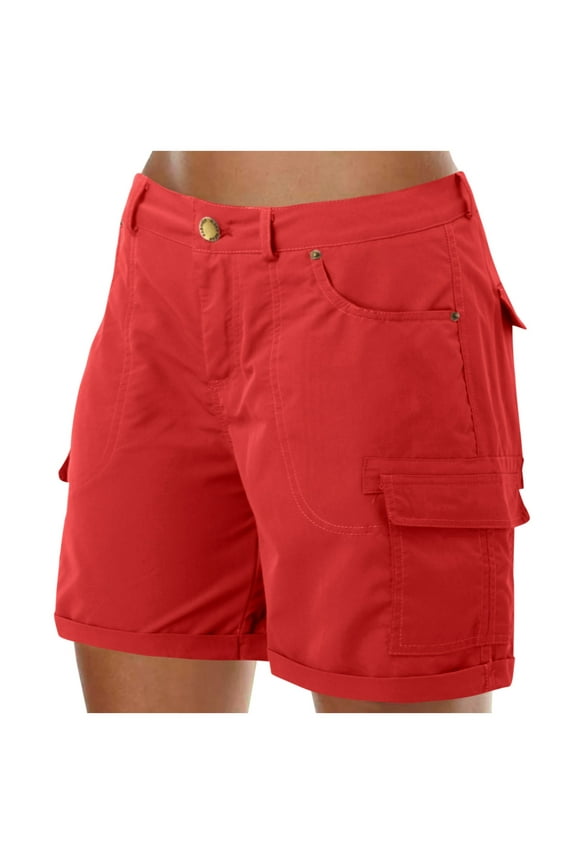Women's Summer Loose Fit Solid Color Cargo Shorts with Button Detail Casual Mini Beach Hot Pants