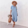 thumbnail image 1 of Women's Summer Loose Hand Pocket Midi Long Tunic Denim Shirt Dress, 1 of 5