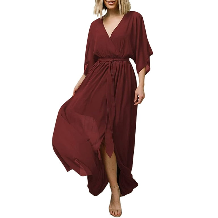 3/4 Sleeve Bell Sleeve Print V neck Split Floral Dresses 3/4 Sleeve Bell Sleeve Print V neck Split Floral Dresses