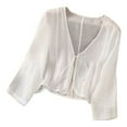 thumbnail image 1 of Women's Summer Loose Linen Solid Top - Lace-Up Casual Literary Shirt, 1 of 6