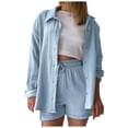 thumbnail image 1 of Women's Summer Lounge Set - Elegant Muslin Blouse & Shorts | 2-Piece Oversized Cotton Loungewear | Breathable Long Sleeve Sleepwear | Comfy Pajama Set | Casual Home Outfit, 1 of 7