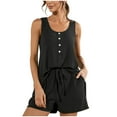 thumbnail image 1 of Women's Summer Lounge Sets Casual Comfy Solid Sleeveless Tank Top and Drawstring Shorts 2 Piece Outfits Tracksuits Ladies Clothes, 1 of 4