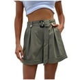 thumbnail image 1 of Women's Summer Lounge Shorts High Waist Pleated Lightweight Loose Casual Shorts Belted Work Office Shorts with Pockets, 1 of 6