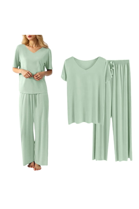 Women's Summer Loungewear Set Comfortable Seamless Trousers Suit Soft Solid Color Pajamas Outfit Daily Wear And Bedroom Relaxation Pants Outfits Woman Pantsuit Woman Suit Set Ladies Working Suits