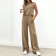 thumbnail image 1 of Women's Summer Matching Lounge Set Sleeveless High Neck Tank Top Flowy Wide Leg Pants for Daily Vacation Camel L, 1 of 4
