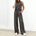 thumbnail image 1 of Women's Summer Matching Lounge Set Sleeveless High Neck Tank Top Flowy Wide Leg Pants for Daily Vacation Dark Gray 2XL, 1 of 4