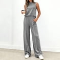 thumbnail image 1 of Women's Summer Matching Lounge Set Sleeveless High Neck Tank Top Flowy Wide Leg Pants for Daily Vacation Gray XL, 1 of 4