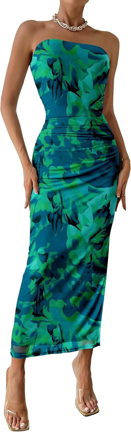 Bodycon Party Card Shoulder Tube Top Slim Fit Slit Solid Color Dress