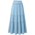 thumbnail image 1 of Women's Summer Maxi Boho Skirt High Waist Pleated Ruffle Flowy Long Skirts Beach Vacation Wear Light Blue XXL, 1 of 2