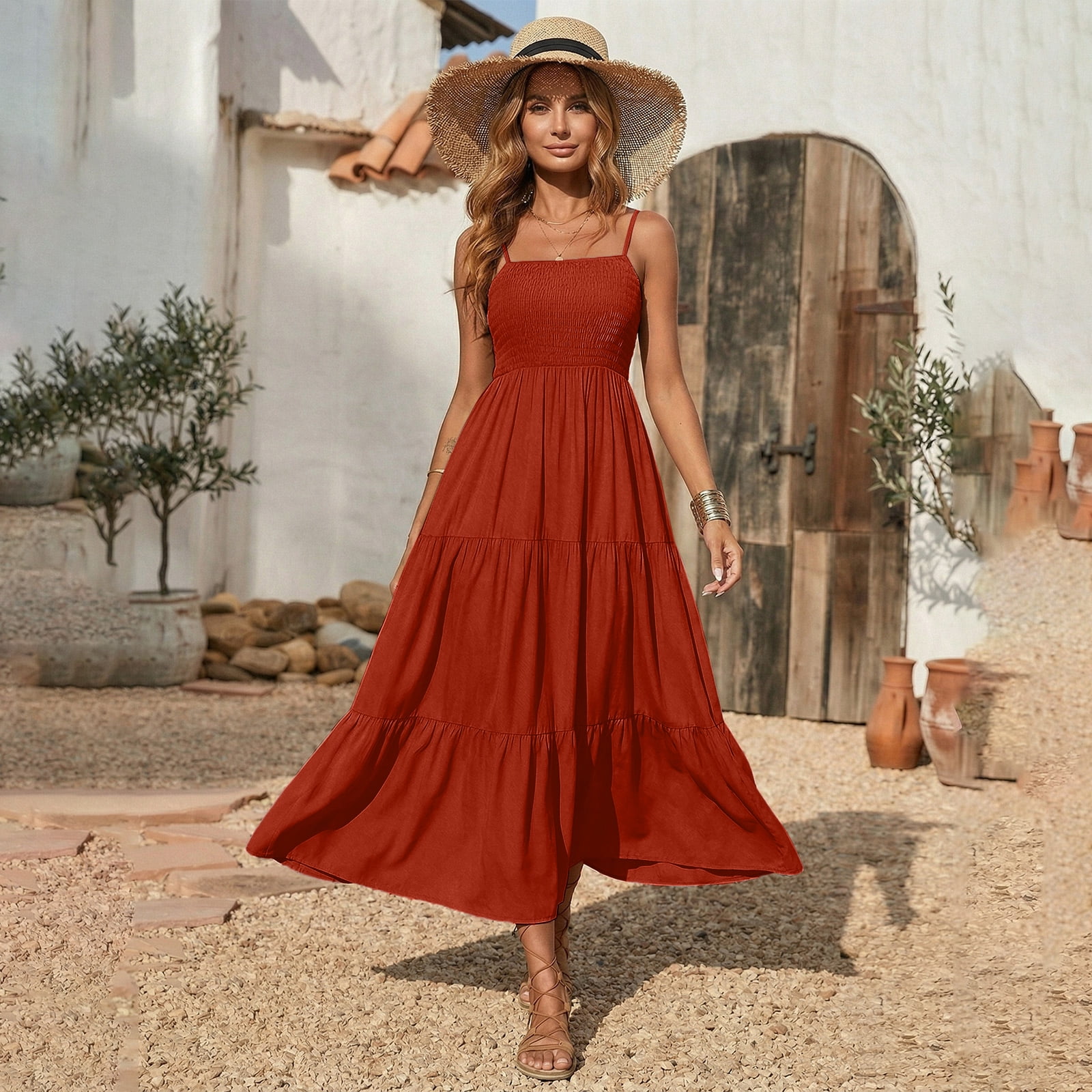 casual chiffon summer dresses Women's Maxi Dress Boho Sleeveless Spaghetti Strap Smocked Tiered Long Beach Sundresses Coffee 2XL it fits for everyone Size:18.5-36/37 knee length chiffon dress Pearl and sequin lace wedding dress RESERVE YOUR BRUNCH 🥂🍾