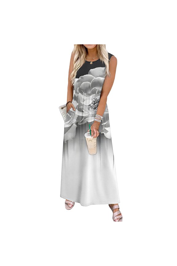 Women's Summer Maxi Dress 2026 Sleeveless Flora Casual Loose Long Beach Sundress Travel Vacation Outfits