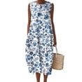 thumbnail image 1 of Women's Summer Maxi Dress 2060 Sleeveless Round Neck Floral Elegant Temperament Dress Casual Loose Long Beach Sundress Travel Vacation Outfits, 1 of 2