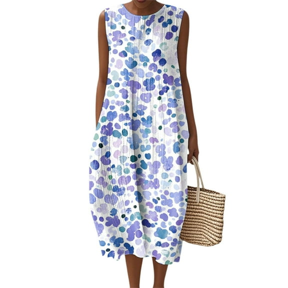 Women's Summer Maxi Dress 2060 Sleeveless Round Neck Floral Elegant Temperament Dress Casual Loose Long Beach Sundress Travel Vacation Outfits