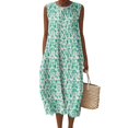 thumbnail image 1 of Women's Summer Maxi Dress 2060 Sleeveless Round Neck Floral Elegant Temperament Dress Casual Loose Long Beach Sundress Travel Vacation Outfits, 1 of 2