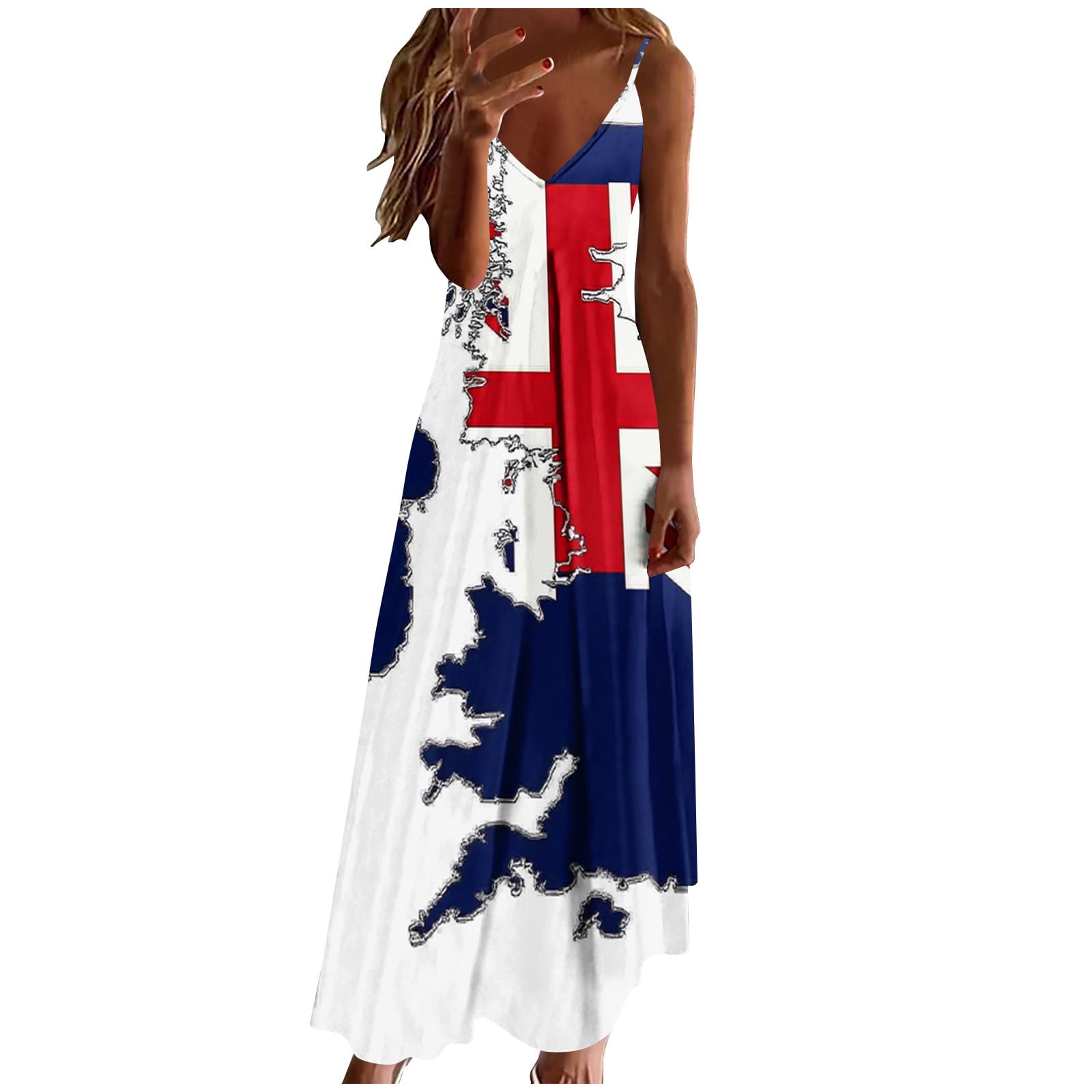 4th of july maxi dress Jiueut American Flag Star Print Dresses for Women 2026 Vacation Casual Sundresses, Linen Look Sleeveless Maxi for Women with a holiday parade TWGONE American Flag Dress for