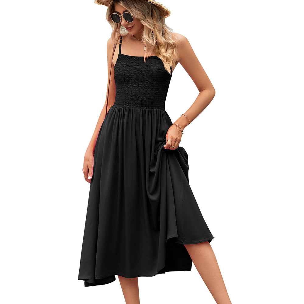 peassa Women's Summer Plus Size Black Casual Spaghetti Strap Maxi Dress V  Neck Strappy Sleeveless Maxi Dress Beach Loose Cami Long Dresses Black 0XL  at  Women's Clothing store