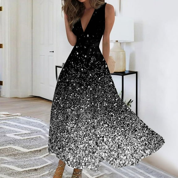 Women's Summer Maxi Dress Casual Floral V Neck Short Sleeve Swing Long Dresses