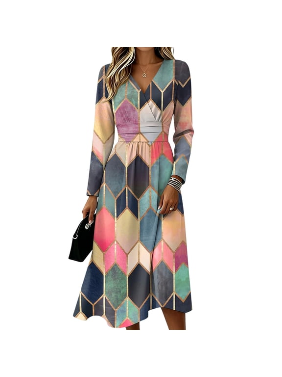 Women's Summer Maxi Dress Plus Size Flowy Casual V Neck Wrap Dress Long Loose Casual Floral Dresses