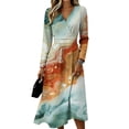 thumbnail image 1 of Women's Summer Maxi Dress V Neck Vintage Long Sleeve Work Casual Dress Elegant Formal Wrap Dress, 1 of 5