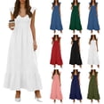 thumbnail image 1 of Women's Summer Maxi Dresses Casual Floral Sleeveless V Neck Boho Beach Vacation Swing Dress with Pockets EVF White M, 1 of 6