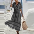 thumbnail image 1 of Women's Summer Maxi Dresses Plus Size V-Neck Short Sleeve Wrap Front Flared Striped Dress, 1 of 6
