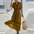 thumbnail image 1 of Women's Summer Maxi Dresses Plus Size V-Neck Short Sleeve Wrap Front Flared Striped Dress, 1 of 7