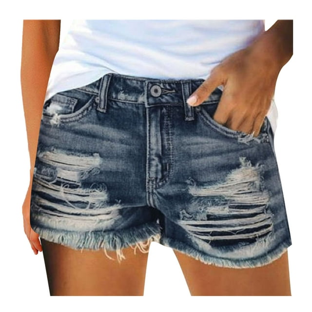 Women's Summer Mid Rise Ripped Denim Shorts Distressed Jeans Shorts ...