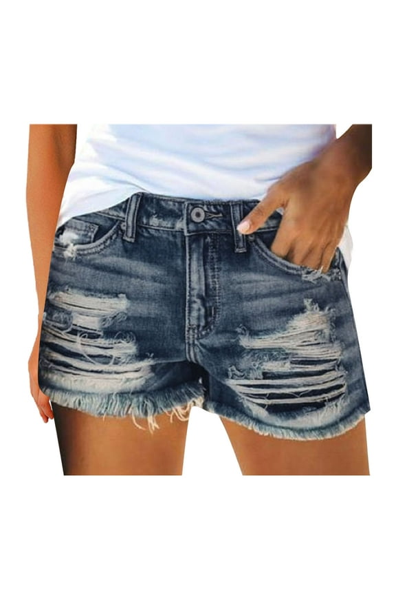 Women's Summer Mid Rise Ripped Denim Shorts Distressed Jeans Shorts Stretch Classic Destroyed Denim Shorts