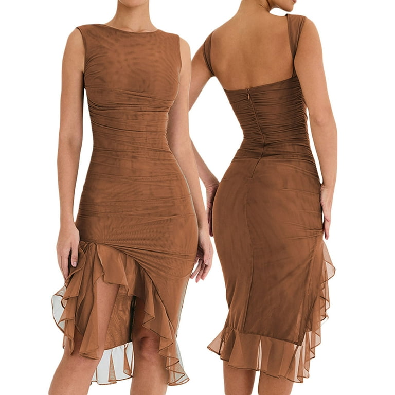 Sophisticated Sleeveless Tan Midi Dres Sophisticated Sleeveless Tan Midi Dres