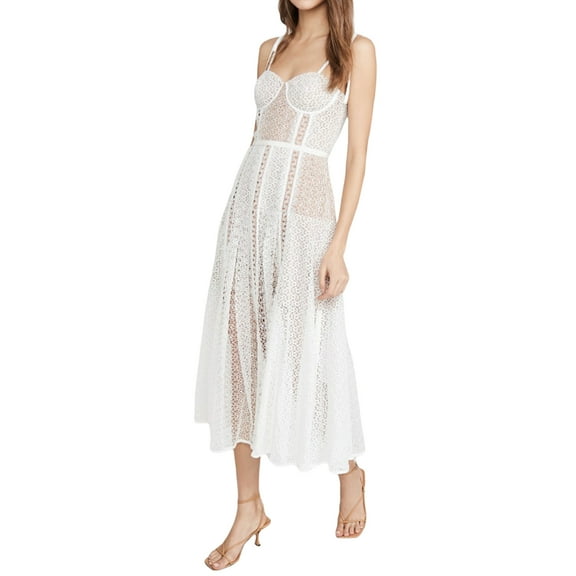 Women's Summer Midi Cami Dress White Sleeveless Backless Sheer Lace Party Dresses