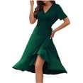 thumbnail image 1 of Women's Summer Midi Dress V Neck Lace Up Short Sleeve Solid Dresses 2023 Tropical Beach Sundress, 1 of 6