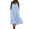 thumbnail image 1 of Women's Summer Midi Dresses Casual Boho Sleeveless Spaghetti Strap Scoop Neck Beach Sundresses Ruffle Loose Dress, 1 of 6
