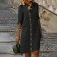thumbnail image 1 of Women's Summer Midi Skirt Shirt Dress Button 1/2 Sleeve Lapel Casual Dress Summer Wrap Dresses for Women Wu Dress for Women Casual Beach with Sleeves Summer for Women Women Outfits for Summer Summer V, 1 of 4