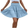 thumbnail image 1 of Women's Summer Mini Skirt Smocked High Waisted Pleated Workout Athletic Skirts Flowy A Line Ruffle Short Skirt, 1 of 4