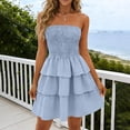 thumbnail image 1 of Women's Summer Mini Tiered A-Line Dress Strapless Off Shoulder Smocked Bodice Tube Top Ruffle Layered Hem Flowy Beach Club Party Night, 1 of 7