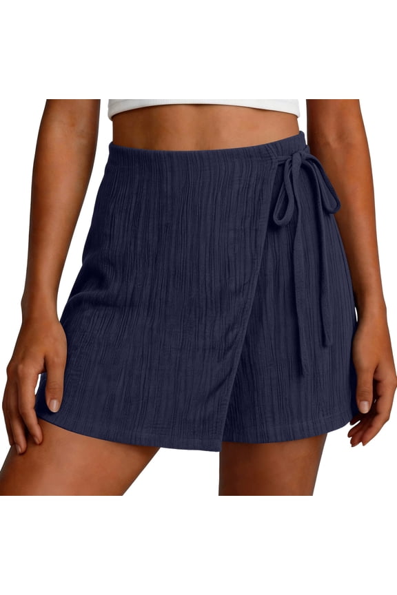 Women's Summer Mini Wrap Shorts Split Hem High Waist Belted Skorts Tie Knot Fited Casual Shorts