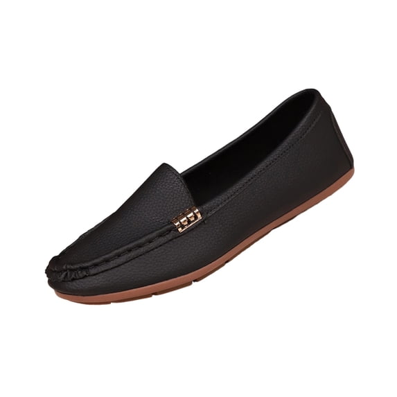 Women’s Summer Moccasin Loafers Plus Size Slip On Round Toe Low Heel Flats Comfortable Casual Black 7
