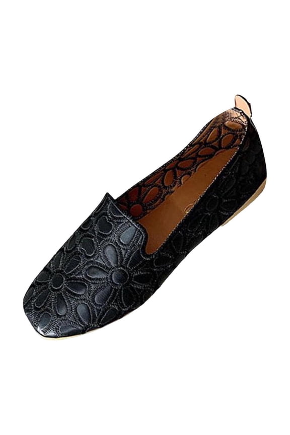 Women’s Summer Moccasin Loafers Plus Size Slip On Square Toe Low Cut Flat Plain Shoes Comfortable Casual Trendy Black 7