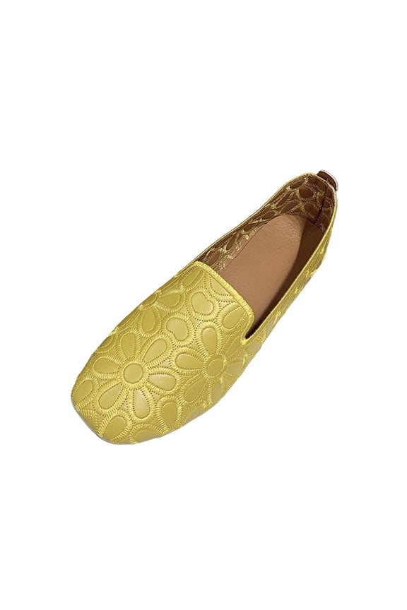 Women’s Summer Moccasin Loafers Plus Size Slip On Square Toe Low Cut Flat Plain Shoes Comfortable Casual Trendy Yellow 6.5