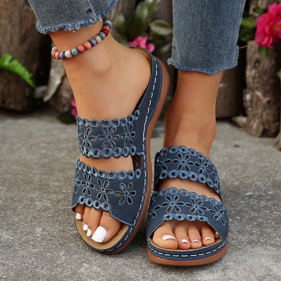 Women's Summer New Casual Large Size Solid Color Hollow Sandals Beach Wedge Fish Mouth Sandals Summer Sandals for Women Blue 38