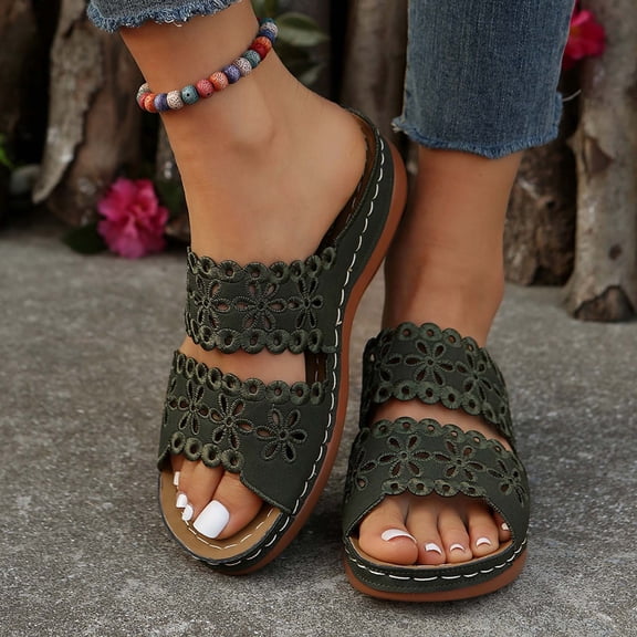 Women's Summer New Casual Large Size Solid Color Hollow Sandals Beach Wedge Fish Mouth Sandals Summer Sandals for Women Green 42