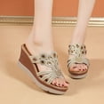 thumbnail image 1 of Women's Summer New Fashion Thick Bottom Rhinestone Slippers Comfortable Hollow Fish Mouth Wedge Sandals Sandals for Women 2025 Gold 40, 1 of 5