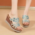 thumbnail image 1 of Women's Summer New Fashion Thick Bottom Rhinestone Slippers Comfortable Hollow Fish Mouth Wedge Sandals Summer Sandals for Women Light Blue 35, 1 of 5
