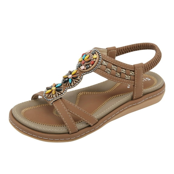 Women's Summer New Floral Comfort Elastic Casual Beach Beach Flat Womens Sandals