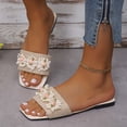 thumbnail image 1 of Women's Summer New Large Size Flower Slippers Women's Flat Casual One Beach Slippers Summer Sandals Beige 43, 1 of 8