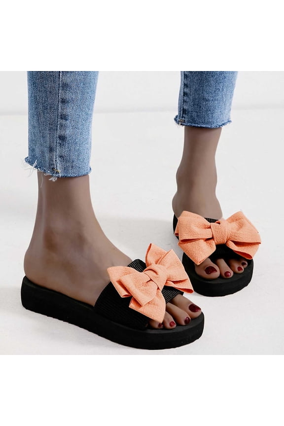 Women's Summer New One-line Rhinestone Pearl Over Flat Sandals Sandals for Women 2025 Orange 35