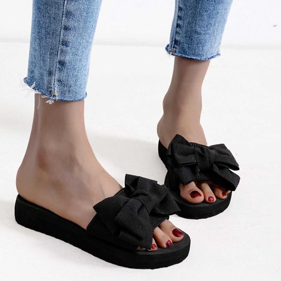 Women's Summer New One-line Rhinestone Pearl Over Flat Sandals Summer Sandals for Women Black 41